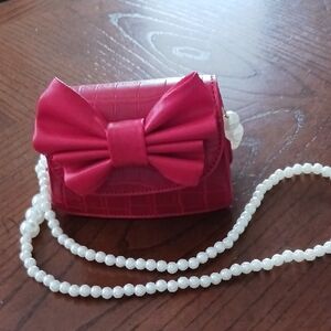 Red Bow Mini Purse with Pearl Strap